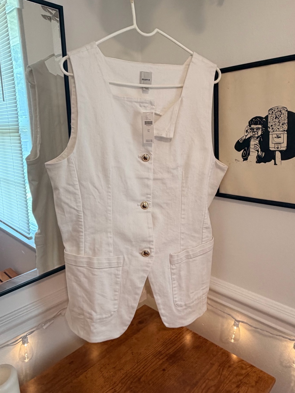 Anthropologie Maeve Crisp White Vest NWT | XL